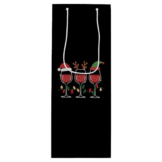 Wine Glass Christmas Lights Xmas Holiday Drinking Wijn Cadeautas (Voorkant)