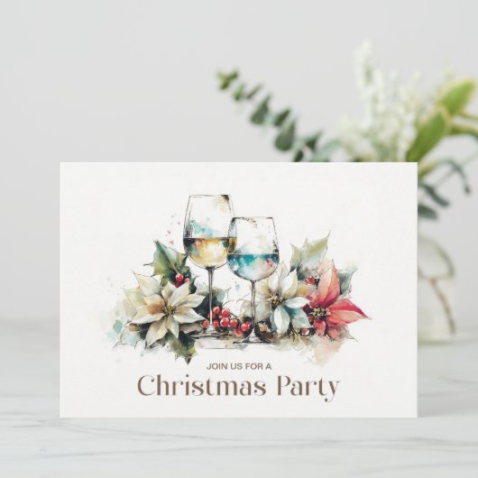 Wine Glass Christmas Party Kaart (Staand voorkant)