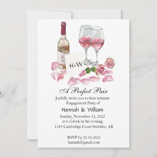 Wine Glass Engagement Party Uitnodiging (Voorkant)