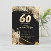 Wine Glass Gold Confetti Balloons 60th Birthday Kaart (Staand voorkant)