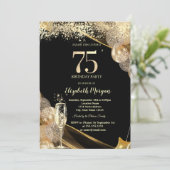 Wine Glass Gold Confetti Balloons 75th Birthday Kaart (Staand voorkant)
