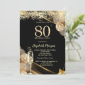 Wine Glass Gold Confetti Balloons 80th Birthday Kaart (Staand voorkant)