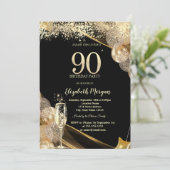Wine Glass Gold Confetti Balloons 90th Birthday Kaart (Staand voorkant)