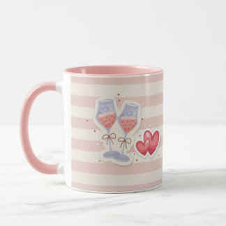 Wine Glass & Heart Pattern – Cute Pastel Love Illu Mok