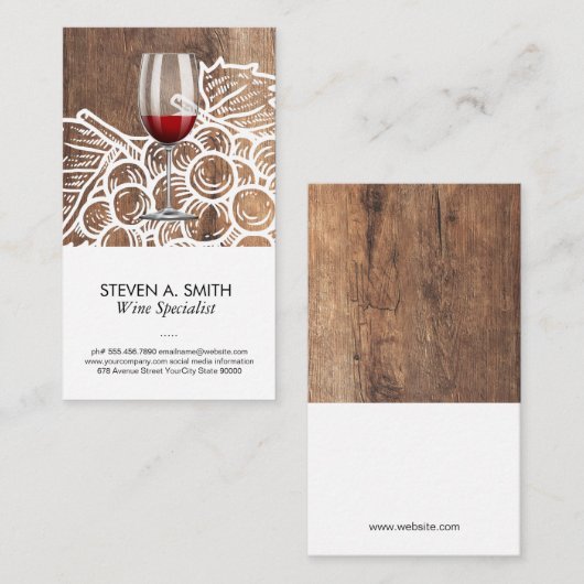 Wine Glass | Hout | Druiven Visitekaartje (Voorkant / Achterkant)