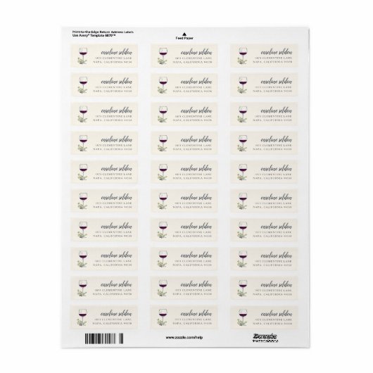 Wine Glass Return-adres Etiket (Full Sheet)