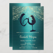 Wine Glass String Lights Green Metallic 60th  Kaart (Voorkant / Achterkant)