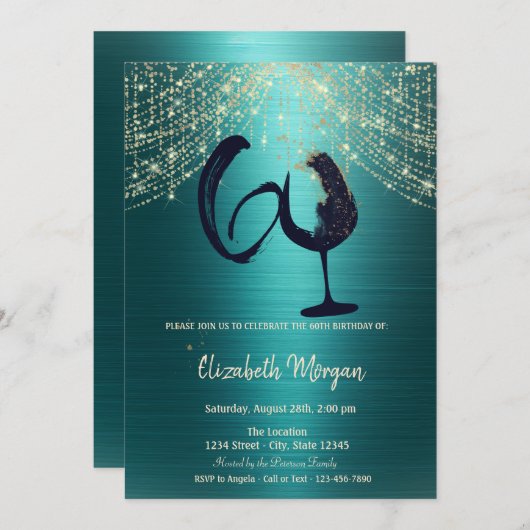 Wine Glass String Lights Green Metallic 60th  Kaart (Voorkant / Achterkant)