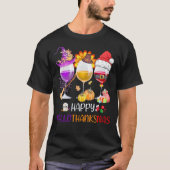 Wine Glass Thankgiving Funny Wine Happy Halodankje T-shirt (Voorkant)
