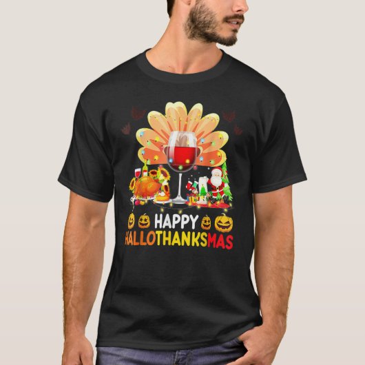 Wine Glass Thankgiving  Happy Hallothanksmas Costu T-shirt (Voorkant)