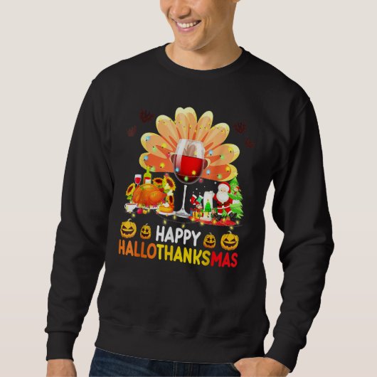 Wine Glass Thankgiving  Happy Hallothanksmas Costu Trui (Voorkant)