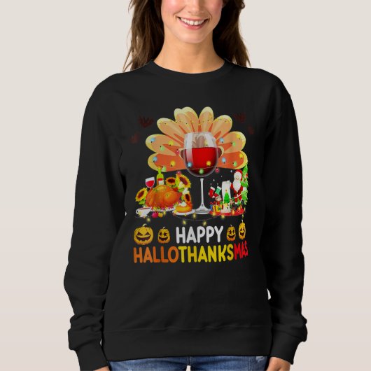 Wine Glass Thankgiving  Happy Hallothanksmas Costu Trui (Voorkant)