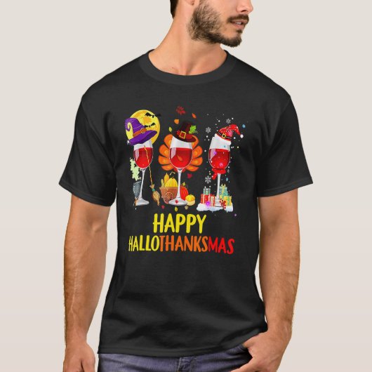 Wine Glass Thanksgiving Happy Hanksmas T-shirt (Voorkant)