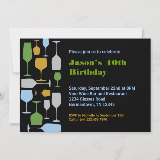 Wine Glasses Birthday Party Invitation Kaart (Voorkant)