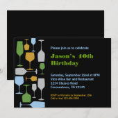 Wine Glasses Birthday Party Invitation Kaart (Voorkant / Achterkant)