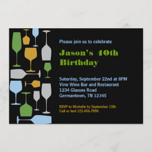 Wine Glasses Birthday Party Invitation Kaart
