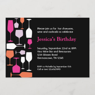 Wine Glasses Birthday Party Invitation Kaart