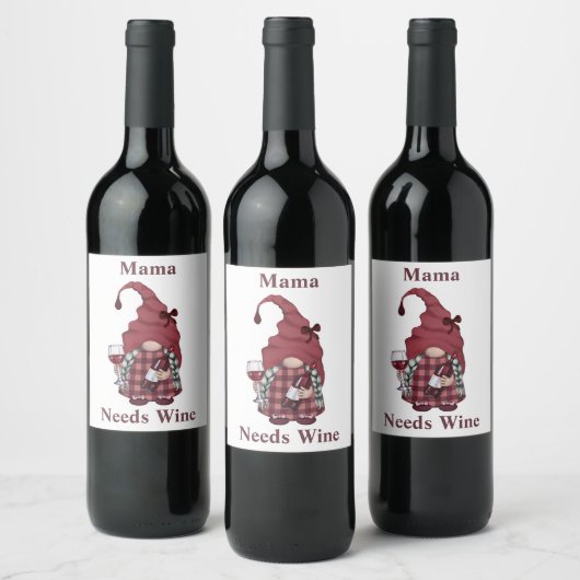 Wine Gnome Mama heeft wijn nodig Personaliseer Fun Etiket (Flessen)