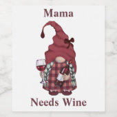 Wine Gnome Mama heeft wijn nodig Personaliseer Fun Etiket (Enkel label)