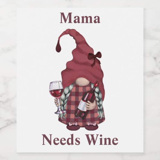Wine Gnome Mama heeft wijn nodig Personaliseer Fun Wijn Etiket (Enkel label)