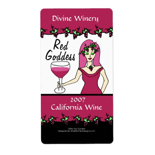 Wine Goddess Red Goddess aangepaste waslabels Etiket (Voorkant)