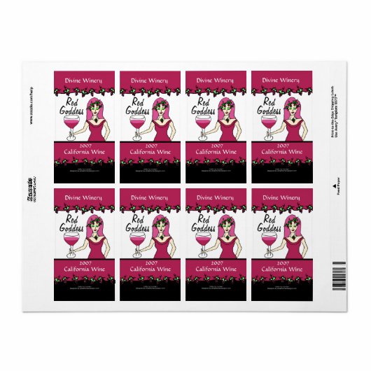 Wine Goddess Red Goddess aangepaste waslabels Etiket (Full Sheet)