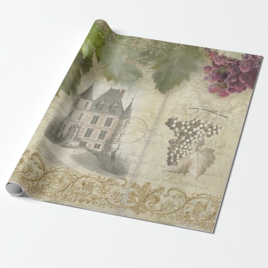 Wine Grape Script Ephemera Vineyard French Chateau Cadeaupapier (Uitgerold)