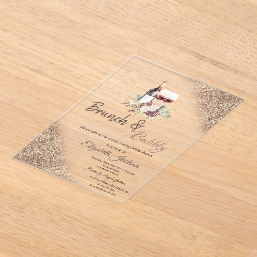 Wine Grapes Glitter Bokeh Brunch & Bubbly  Acryl Uitnodigingen (Laagn)