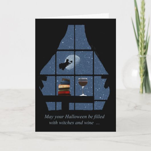 Wine Happy Halloween Wyed Witch Kaart (Voorkant)