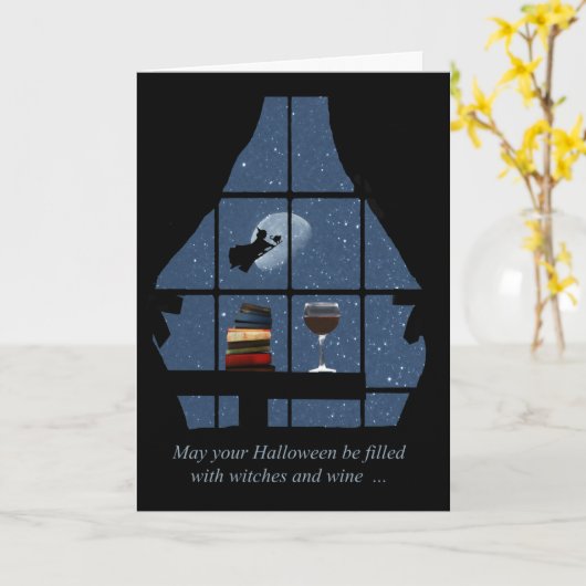 Wine Happy Halloween Wyed Witch Kaart (Gele Bloem)