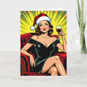 Wine Humor | Personalized Retro Pop Art Christmas Feestdagen Kaart (Voorkant)
