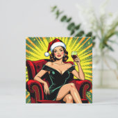 Wine Humor | Personalized Retro Pop Art Christmas Feestdagenkaart (Staand voorkant)