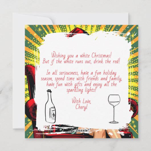 Wine Humor | Personalized Retro Pop Art Christmas Feestdagenkaart (Achterkant)