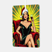 Wine Humor Retro Pop Art Christmas Metalen Ornament (Voorkant links)