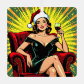 Wine Humor Retro Pop Art Christmas Metalen Ornament (Voorkant)