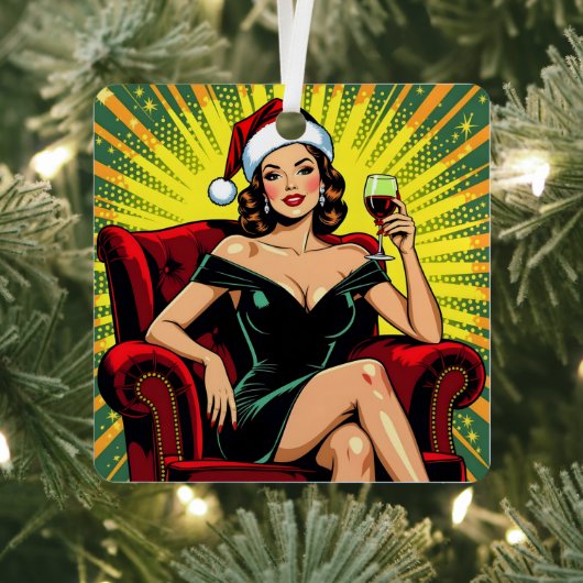 Wine Humor Retro Pop Art Christmas Metalen Ornament (Insitu)