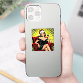 Wine Humor Retro Pop Art Christmas Sticker (Telefoon)