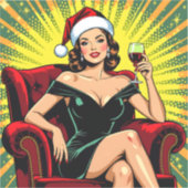 Wine Humor Retro Pop Art Christmas Sticker (Voorkant)