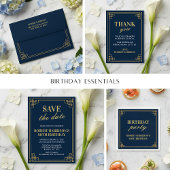 Wine Label Chic Luxury Navy Gold 80th Birthday Wijn Etiket