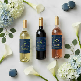 Wine Label Chic Luxury Navy Gold 80th Birthday Wijn Etiket