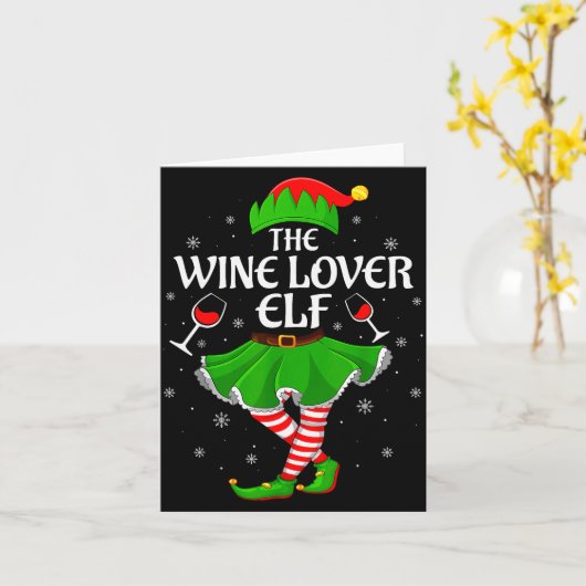 Wine Lover Elf Christmas Family Girls Women Elf Sq Kaart (Gele Bloem)