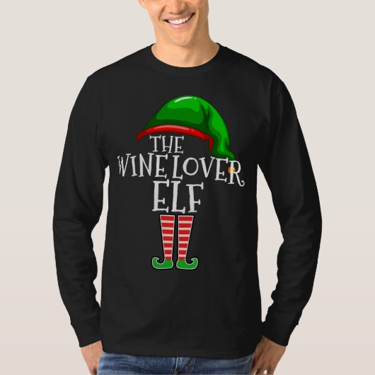 Wine Lover Elf Matching Family Kerstcadeau Drink T-shirt (Voorkant)