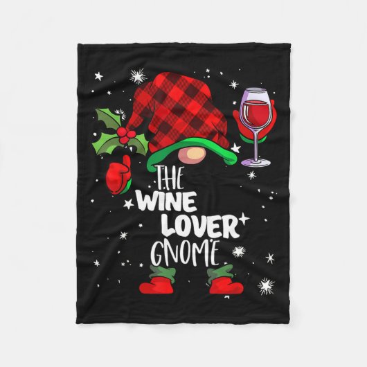 Wine Lover Gnome Red Buffalo Plaid Matching Family Fleece Deken (Voorkant)