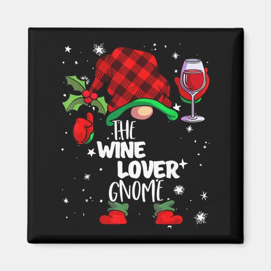 Wine Lover Gnome Red Buffalo Plaid Matching Family Magneet (Voorkant)