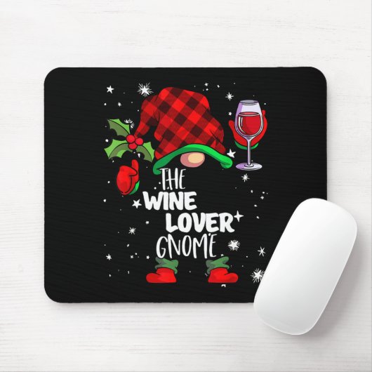 Wine Lover Gnome Red Buffalo Plaid Matching Family Muismat (Met muis)