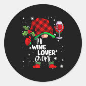 Wine Lover Gnome Red Buffalo Plaid Matching Family Ronde Sticker (Voorkant)