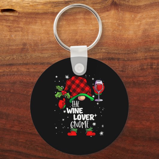 Wine Lover Gnome Red Buffalo Plaid Matching Family Sleutelhanger (Voorkant)