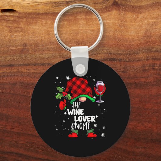 Wine Lover Gnome Red Buffalo Plaid Matching Family Sleutelhanger (Voorkant)