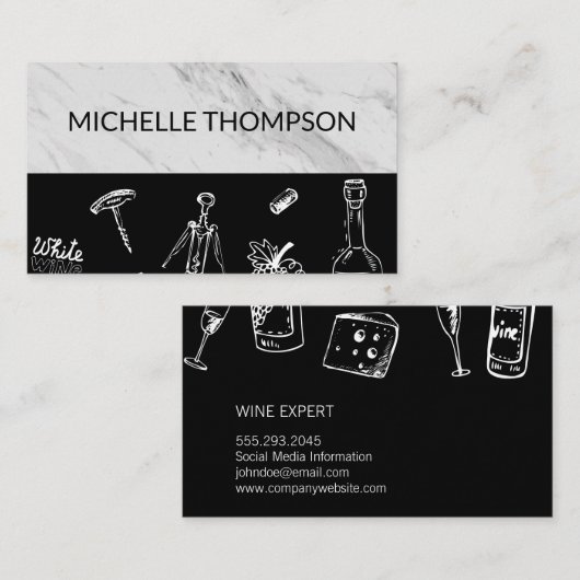 Wine Lover Marble Black Color Block Visitekaartje (Voorkant / Achterkant)