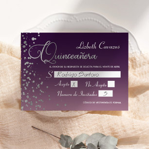 Wine Mauve Paarse Silver Confetti Quinceanera RSVP Kaart